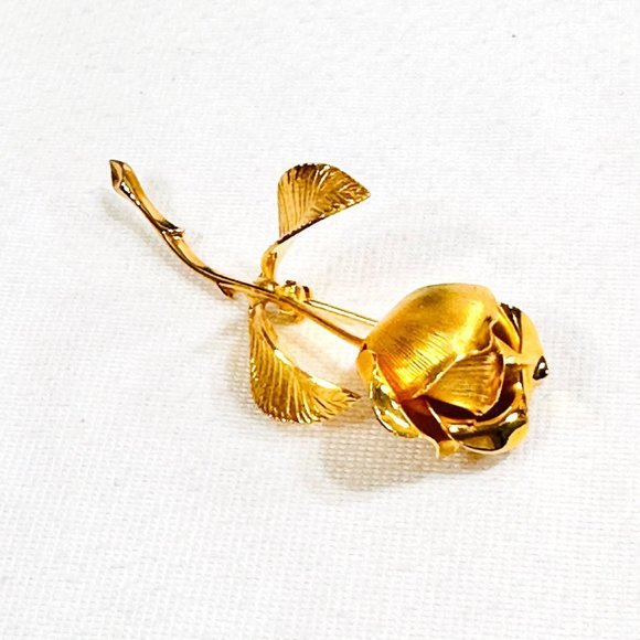 Vintage Gold Tone Single Rose Brooch by Cerrito - Picture 2 of 8